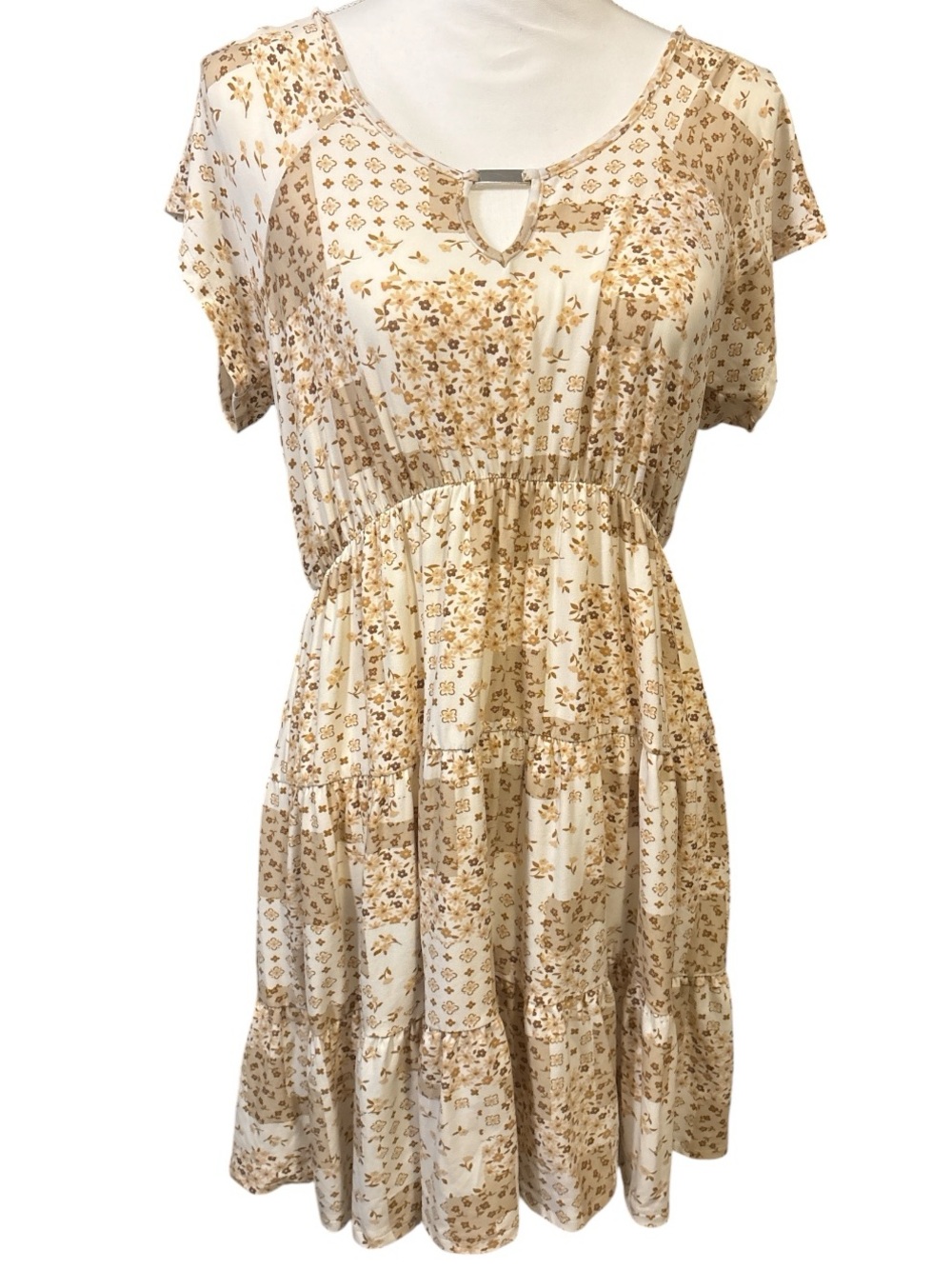 Cream Floral Patchwork Soft Dress XL
